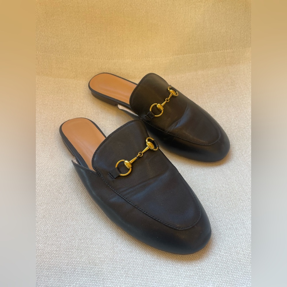 Black Horsebit Slip On Mule Loafers